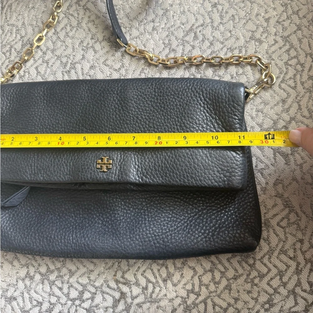 Tory Burch Fold Over Black Leather Crossbody